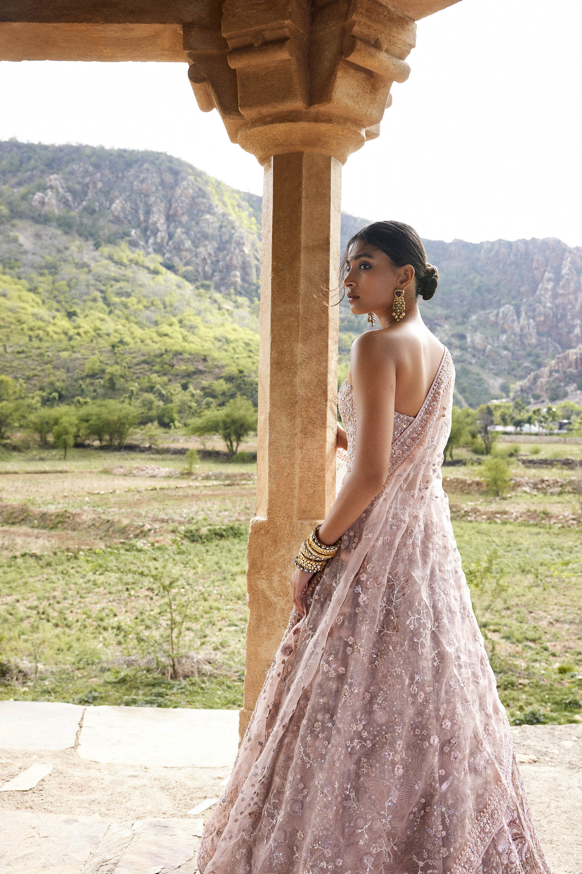 Blush Embroidered Silk Lehenga with Corset (3-Piece) - Image 7