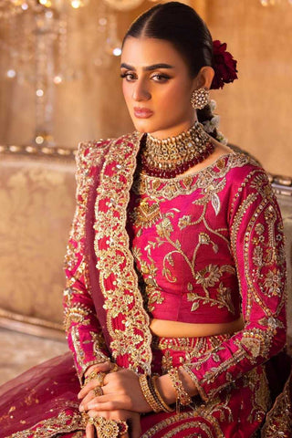 Pakistani Deep Magenta Embroidered Silk Bridal Lehenga (3-Piece) - Image 3
