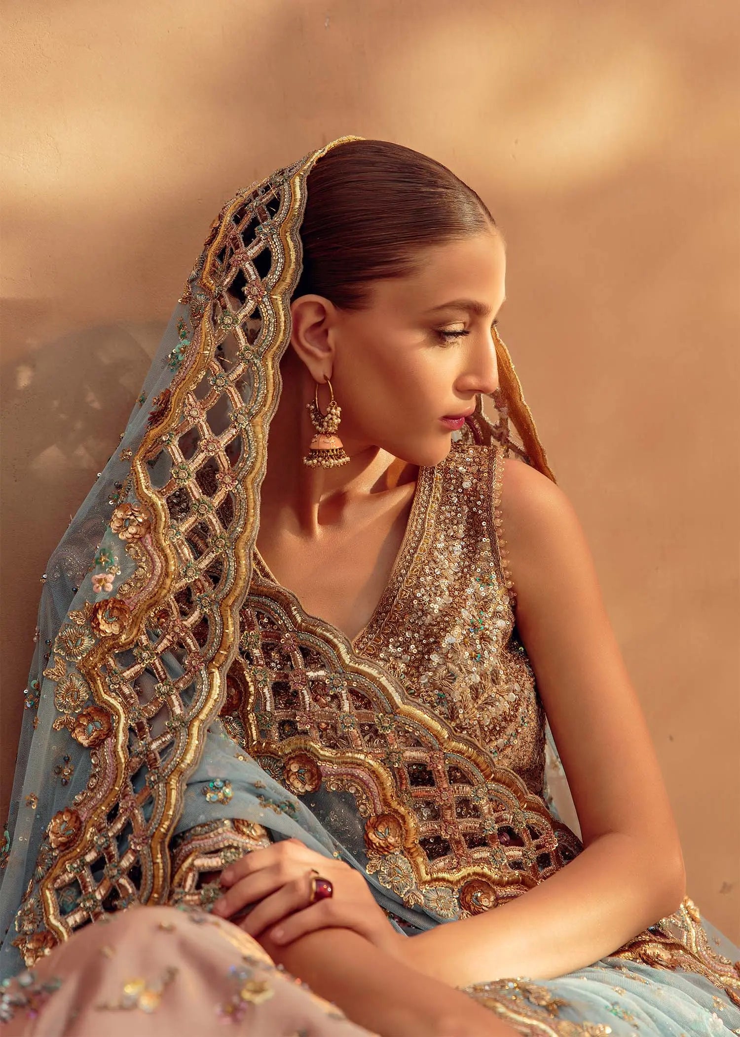 Pakistani Blush Pink Embellished Silk Lehenga (3-Piece) - Image 2