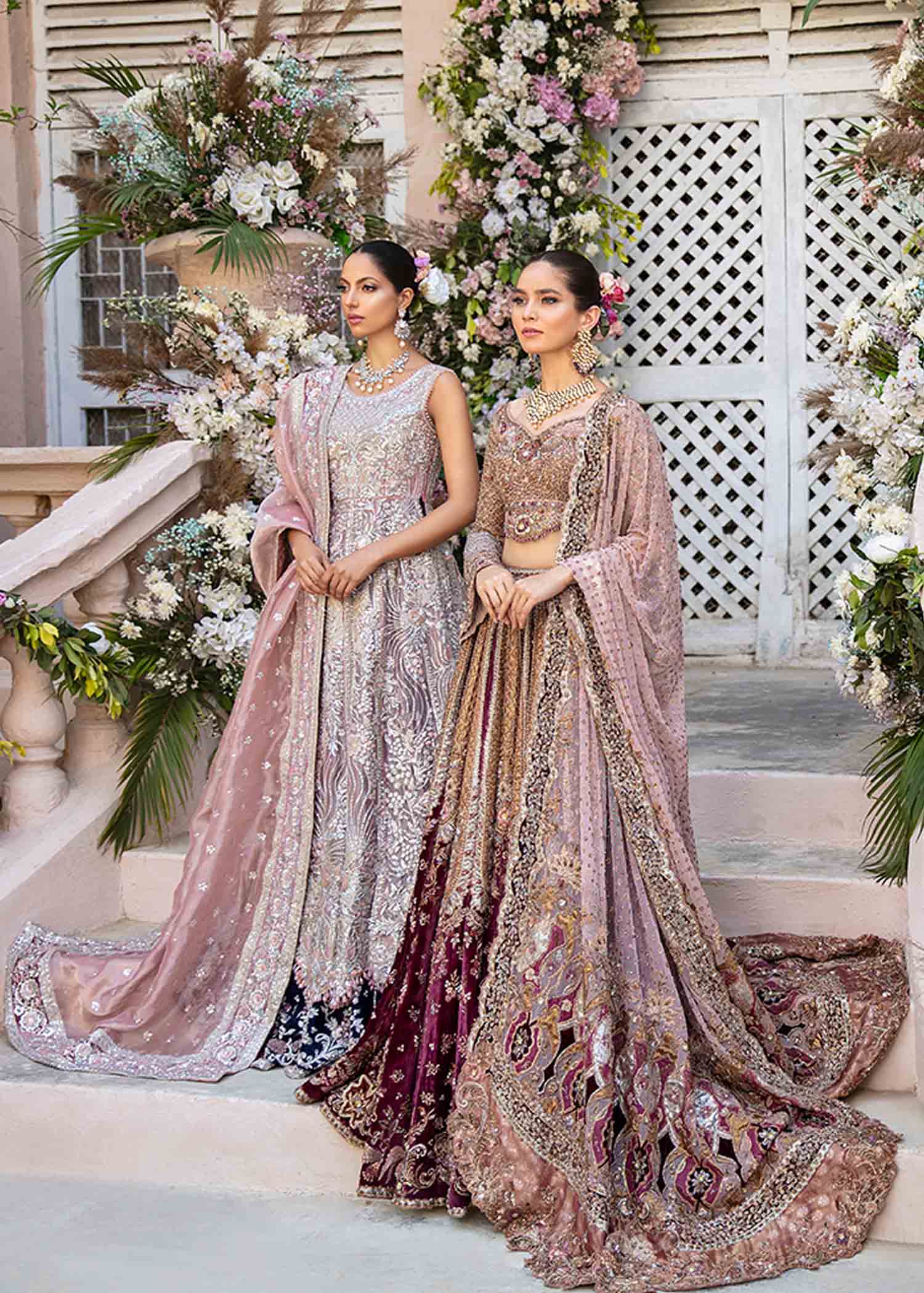 Pakistani Blush Pink Embellished Silk Bridal Lehenga (3-Piece) - Image 5
