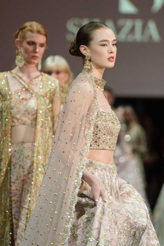 Pale Blush Embellished Silk Lehenga Dress (3-Piece) - Image 3