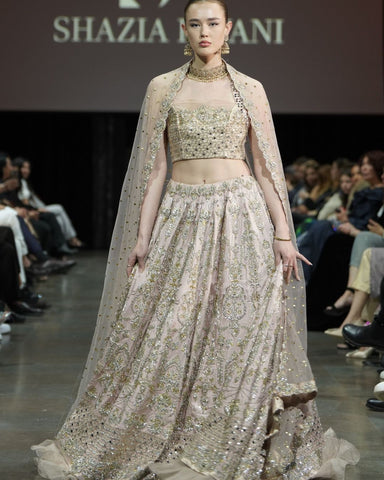 Pale Blush Embellished Silk Lehenga Dress (3-Piece) - Image 5