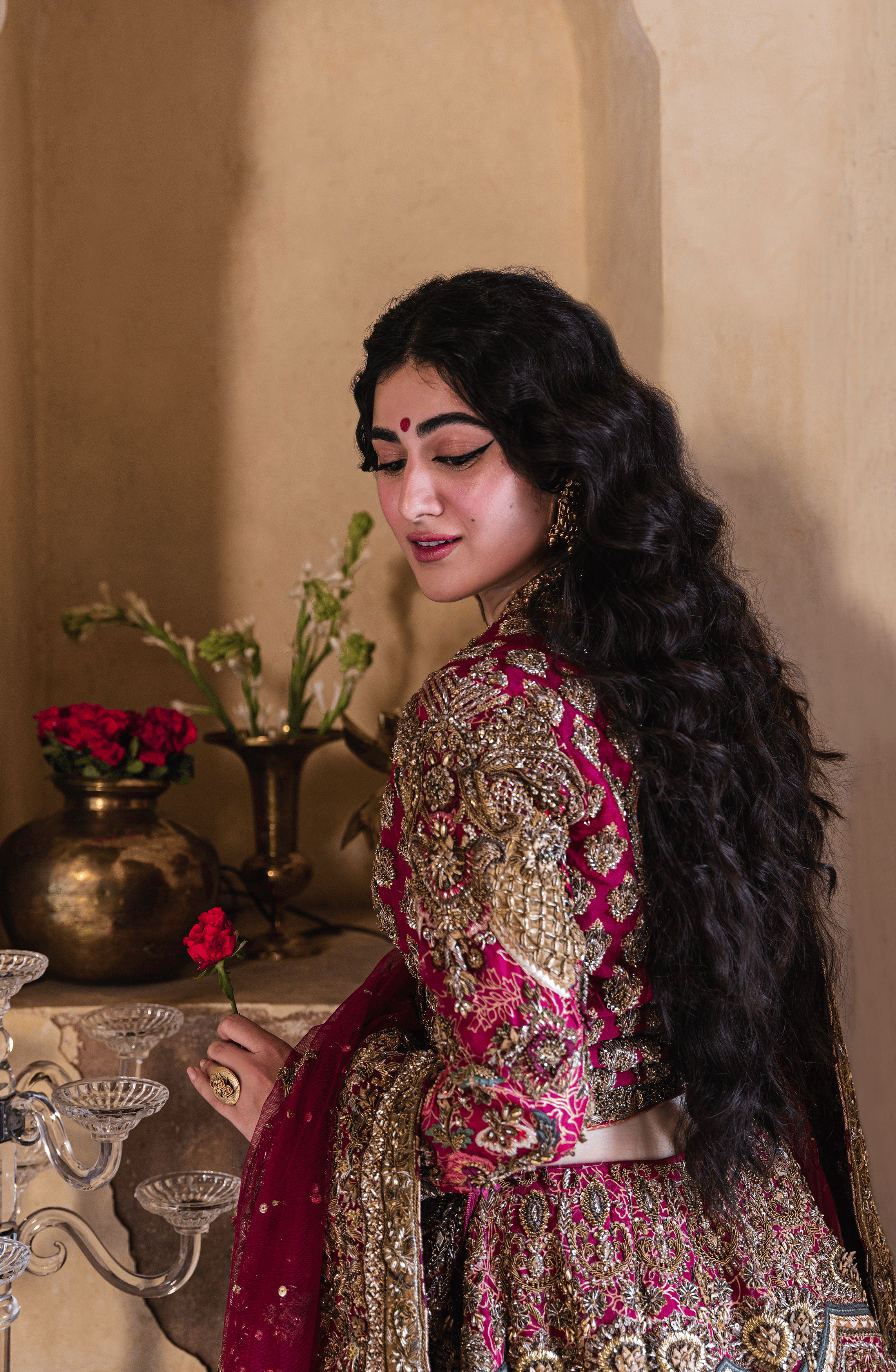 Pakistani Hot Pink Embroidered Silk Lehenga Choli (3-Piece) - Image 11