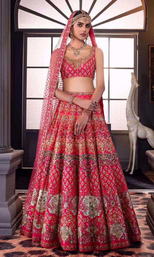 Pakistani Raspberry Pink Zardozi Silk Lehenga Choli (3-Piece) - Image 2