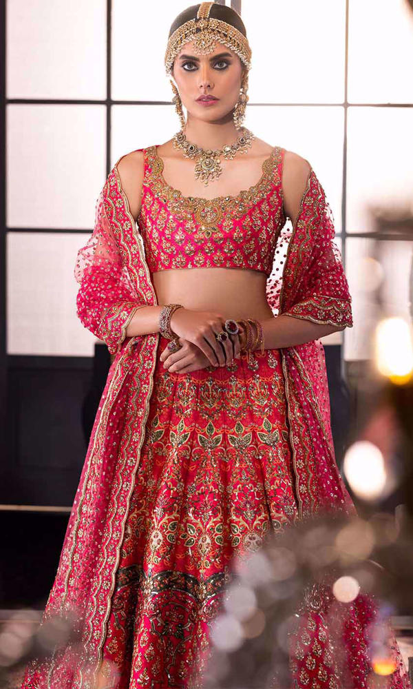 Pakistani Raspberry Pink Zardozi Silk Lehenga Choli (3-Piece) - Image 6