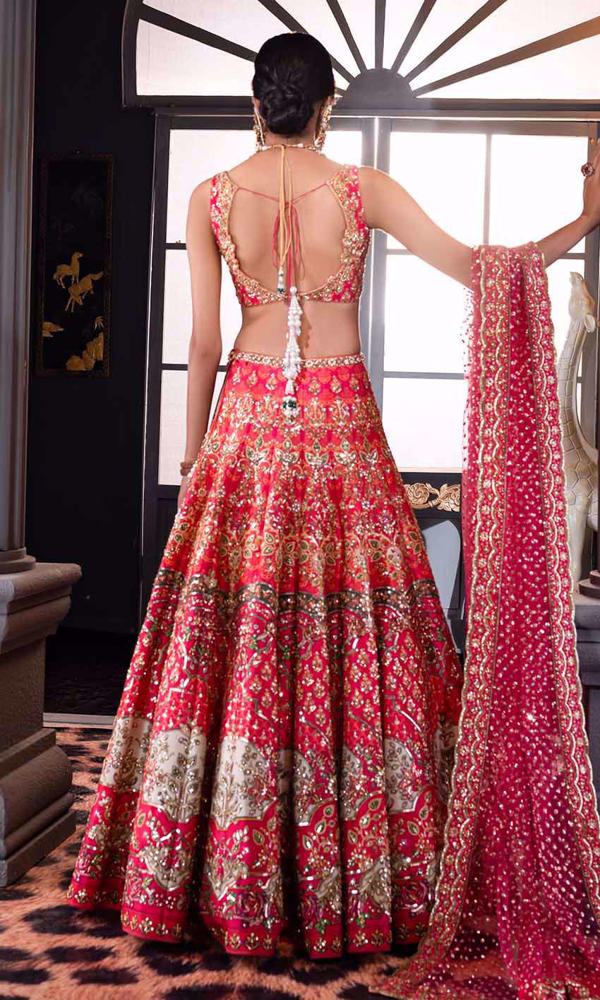 Pakistani Raspberry Pink Zardozi Silk Lehenga Choli (3-Piece) - Image 8