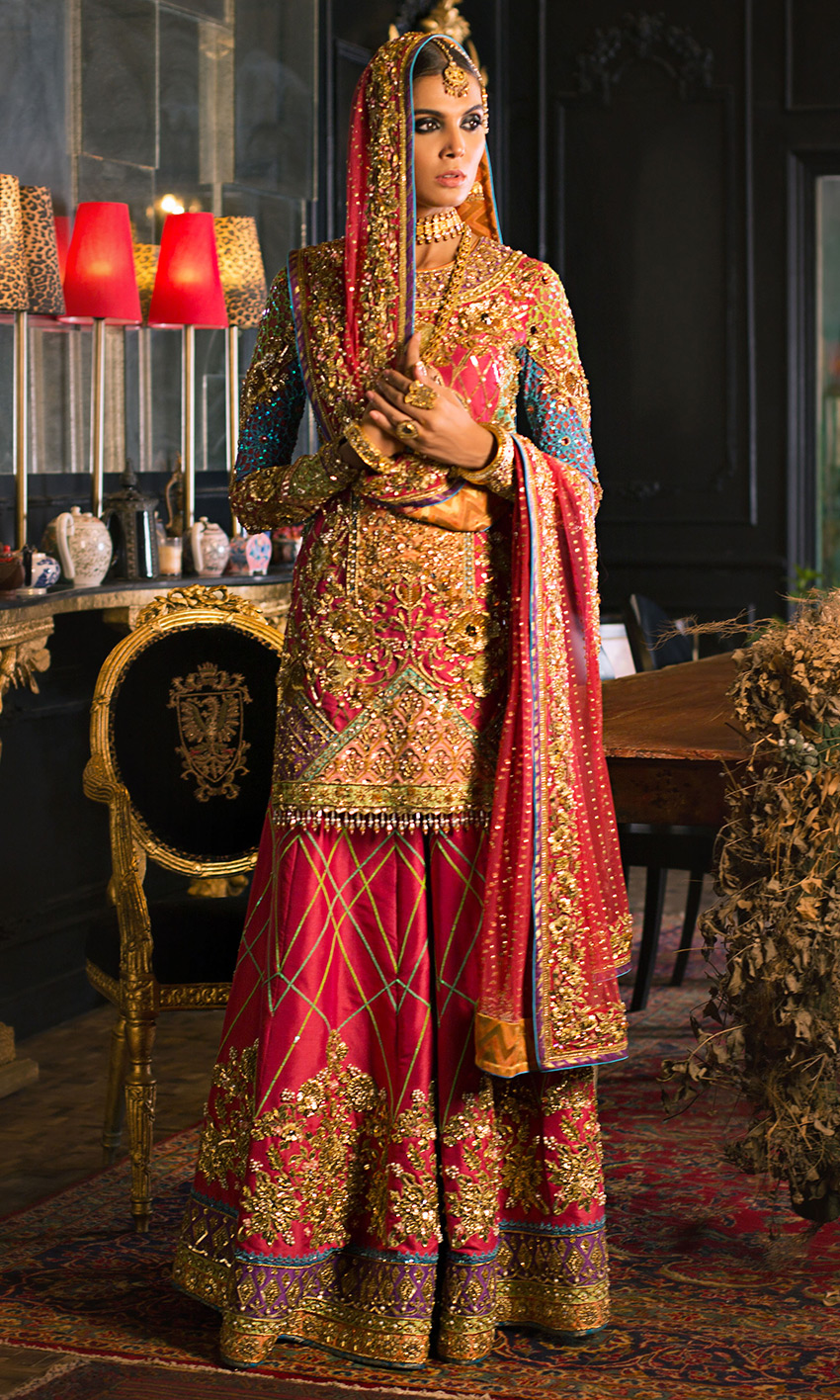 Pink Embellished Silk Bridal Lehenga (3-Piece) - Image 1