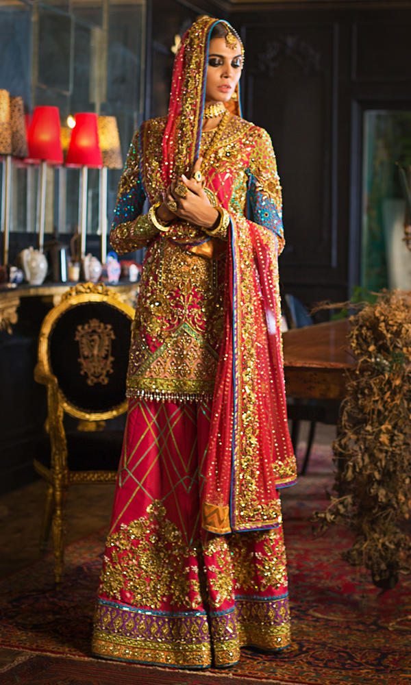 Pink Embellished Silk Bridal Lehenga (3-Piece) - Image 3