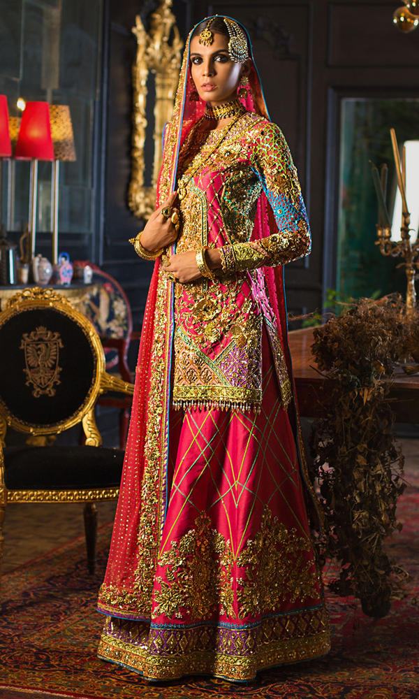 Pink Embellished Silk Bridal Lehenga (3-Piece) - Image 4