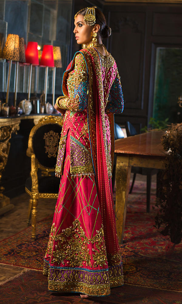 Pink Embellished Silk Bridal Lehenga (3-Piece) - Image 5