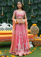 Pakistani Pink Zardozi Silk Lehenga Choli (3-Piece) - Image 1