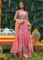 Pakistani Pink Zardozi Silk Lehenga Choli (3-Piece) - Image 2