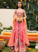 Pakistani Pink Zardozi Silk Lehenga Choli (3-Piece) - Image 4