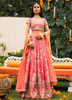 Pakistani Pink Zardozi Silk Lehenga Choli (3-Piece) - Image 5