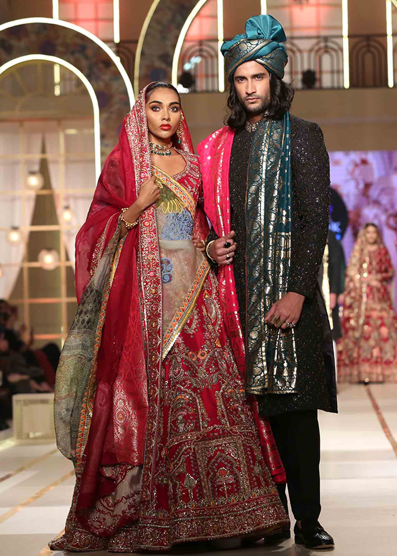 Pakistani Deep Pink Hand-Embellished Silk Lehenga Choli (3-Piece) - Image 4