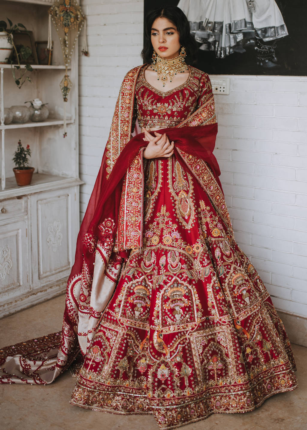Deep Pink Hand-Embellished Silk Lehenga Choli (3-Piece) - Image 1