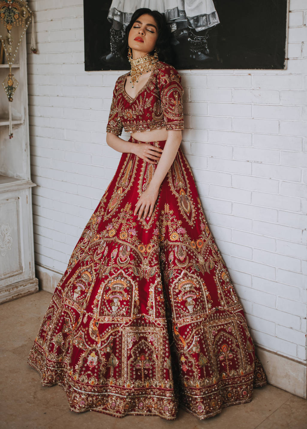 Deep Pink Hand-Embellished Silk Lehenga Choli (3-Piece) - Image 2
