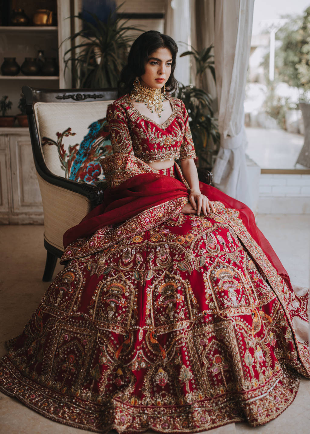 Deep Pink Hand-Embellished Silk Lehenga Choli (3-Piece) - Image 3