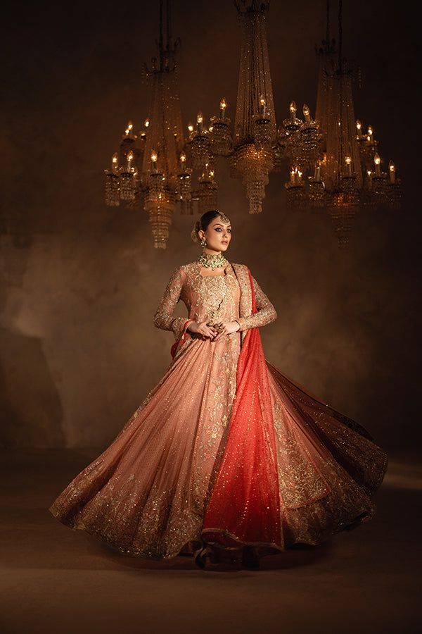 Pakistani Blush Pink Embroidered Net Silk Bridal Lehenga (3-Piece) - Image 2