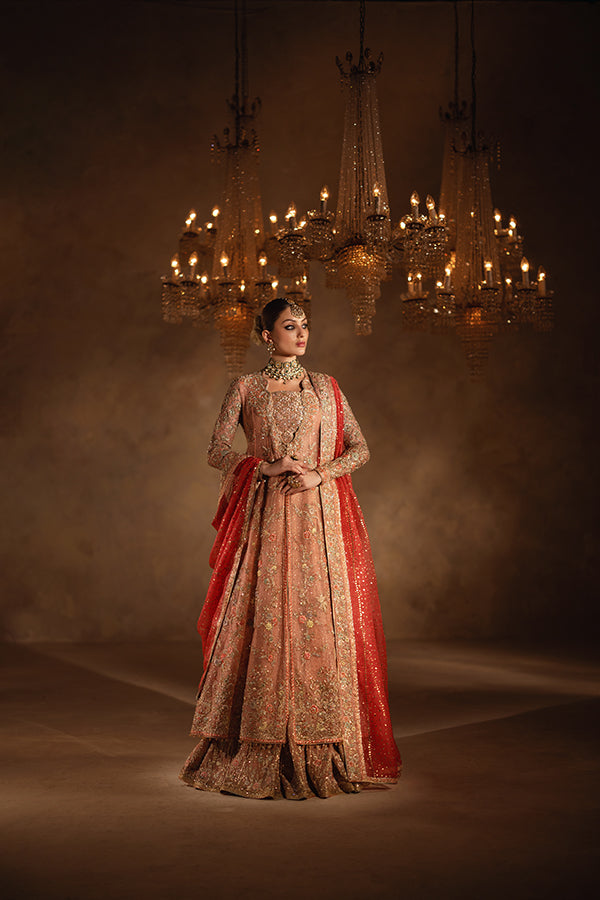 Pakistani Blush Pink Embroidered Net Silk Bridal Lehenga (3-Piece) - Image 6