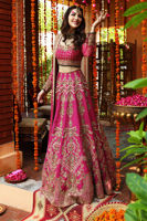 Pakistani Fuchsia Rose Hand-Embellished Silk Lehnga Choli (3-Piece) - Image 12