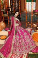 Pakistani Fuchsia Rose Hand-Embellished Silk Lehnga Choli (3-Piece) - Image 15