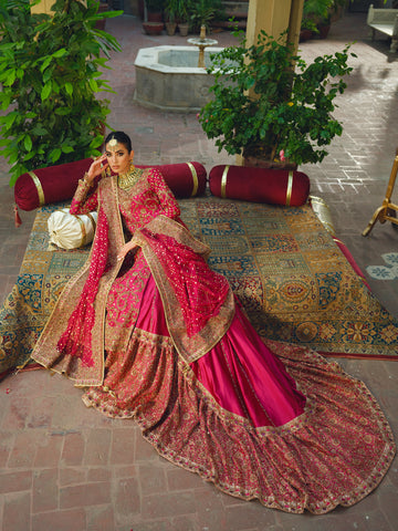 Fuchsia Gold Embroidered Silk Farshi Lehenga (3-Piece) - Image 10