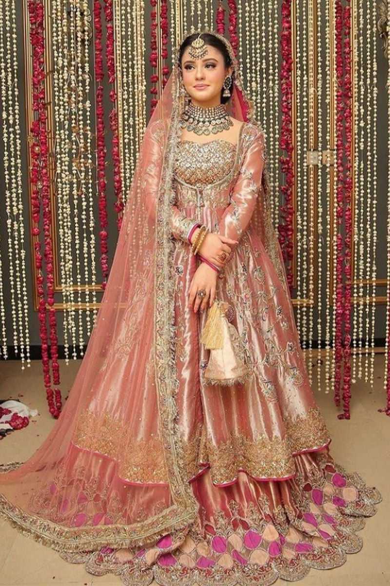 Pakistani Blush Pink Embellished Silk Bridal Lehenga (3-Piece) - Image 1