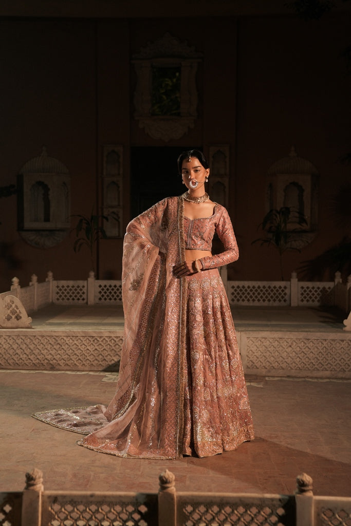 Blush Pink Zardozi Silk Lehenga Choli (3-Piece) - Image 1