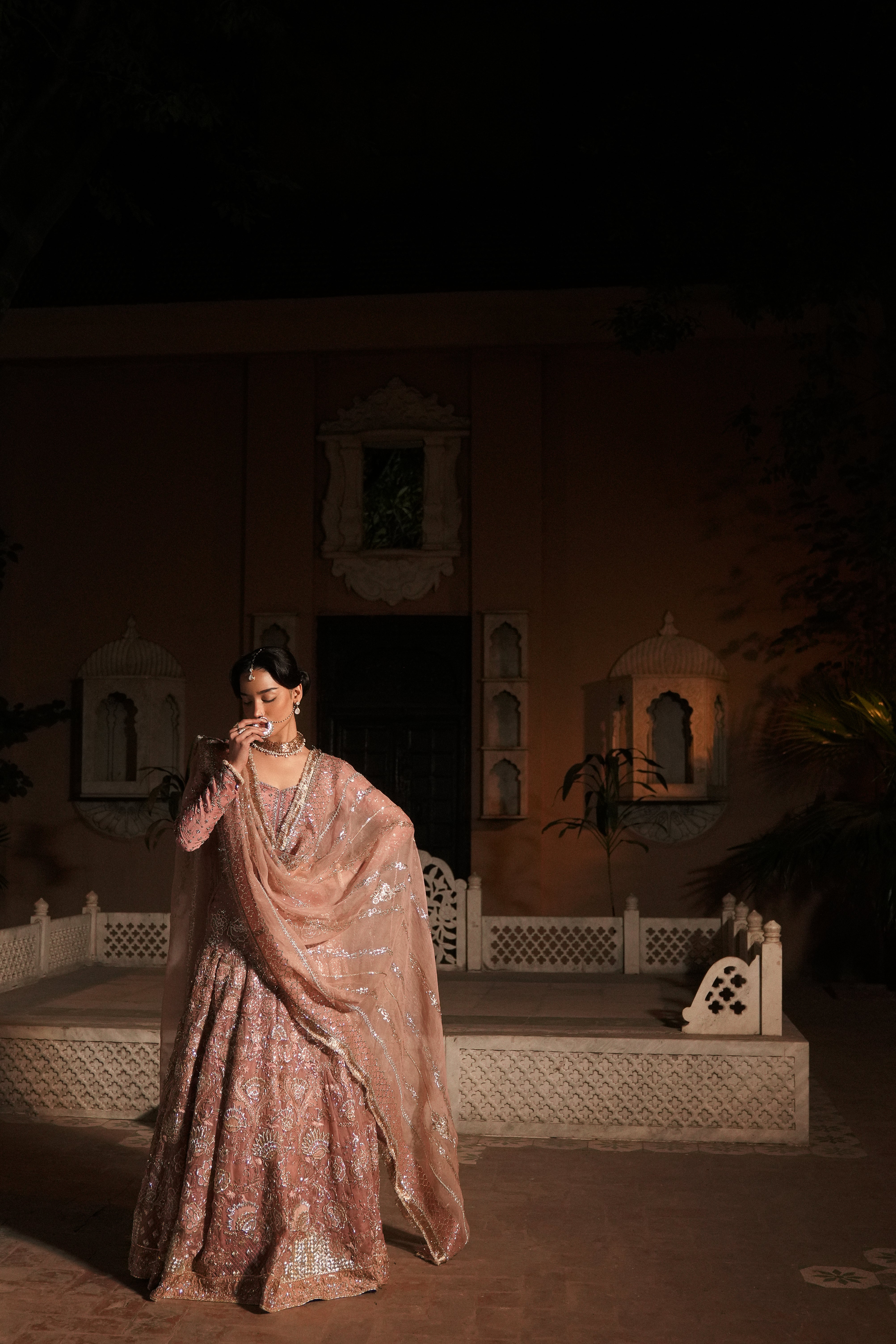 Blush Pink Zardozi Silk Lehenga Choli (3-Piece) - Image 2