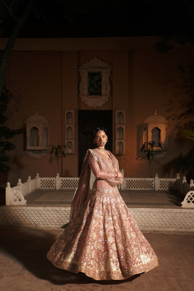 Blush Pink Zardozi Silk Lehenga Choli (3-Piece) - Image 3