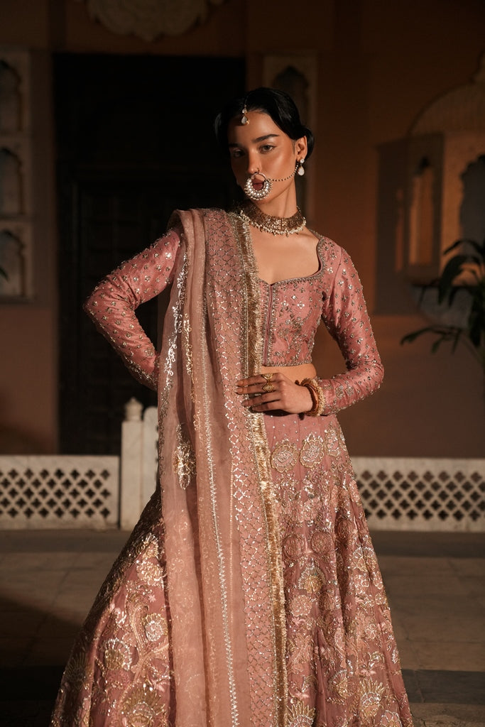 Blush Pink Zardozi Silk Lehenga Choli (3-Piece) - Image 4