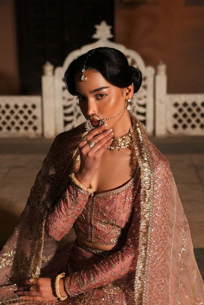 Blush Pink Zardozi Silk Lehenga Choli (3-Piece) - Image 5