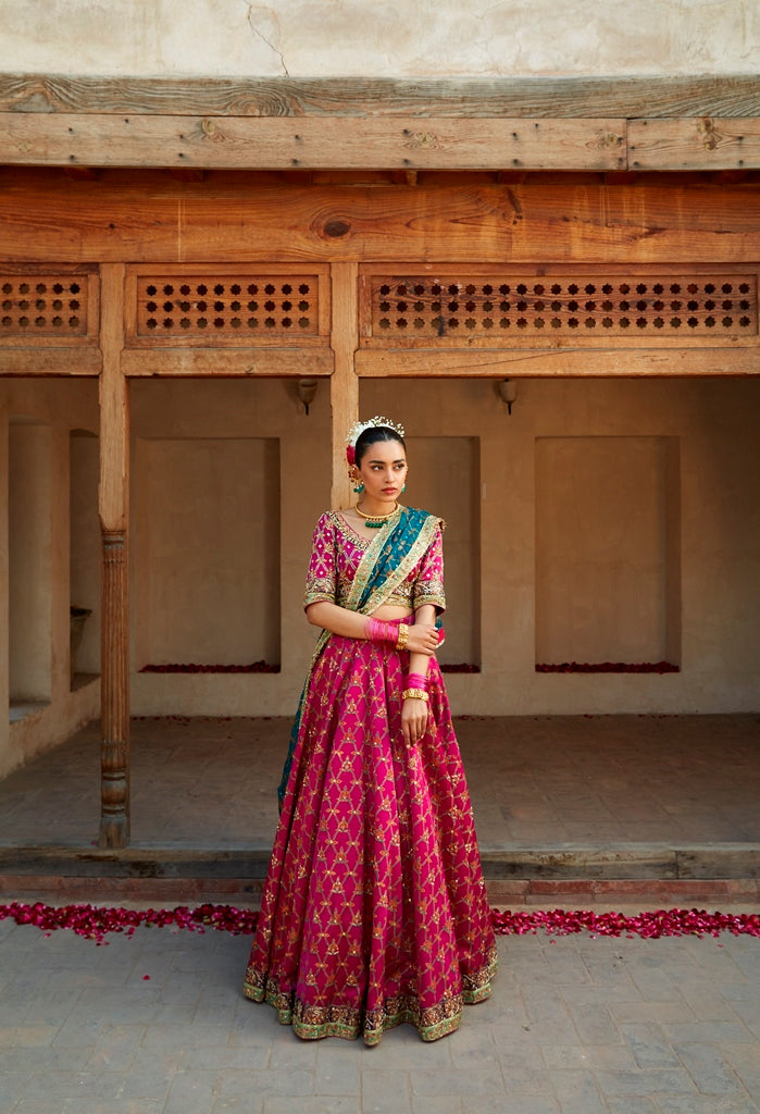 Magenta Hand-Embellished Silk Lehenga Choli (3-Piece) - Image 1