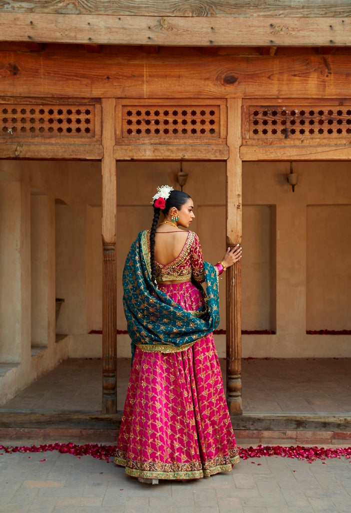 Magenta Hand-Embellished Silk Lehenga Choli (3-Piece) - Image 2