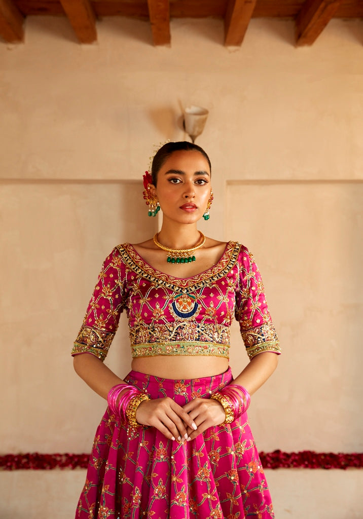 Magenta Hand-Embellished Silk Lehenga Choli (3-Piece) - Image 4