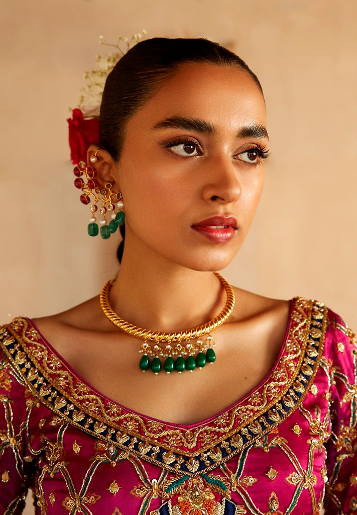 Magenta Hand-Embellished Silk Lehenga Choli (3-Piece) - Image 5