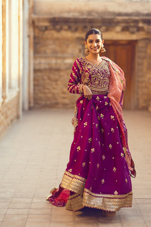 Pakistani Magenta Zardozi Silk Lehenga Set (3-Piece) - Image 1