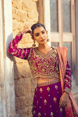 Pakistani Magenta Zardozi Silk Lehenga Set (3-Piece) - Image 2