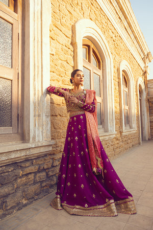 Pakistani Magenta Zardozi Silk Lehenga Set (3-Piece) - Image 3