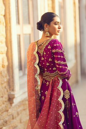 Pakistani Magenta Zardozi Silk Lehenga Set (3-Piece) - Image 4