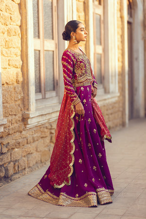 Pakistani Magenta Zardozi Silk Lehenga Set (3-Piece) - Image 5
