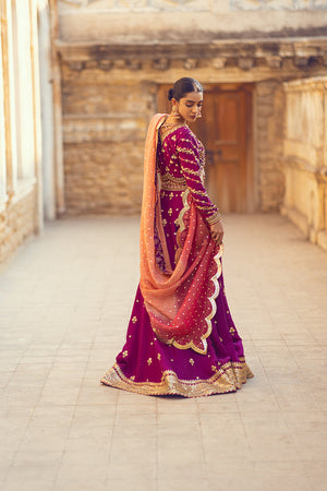 Pakistani Magenta Zardozi Silk Lehenga Set (3-Piece) - Image 6