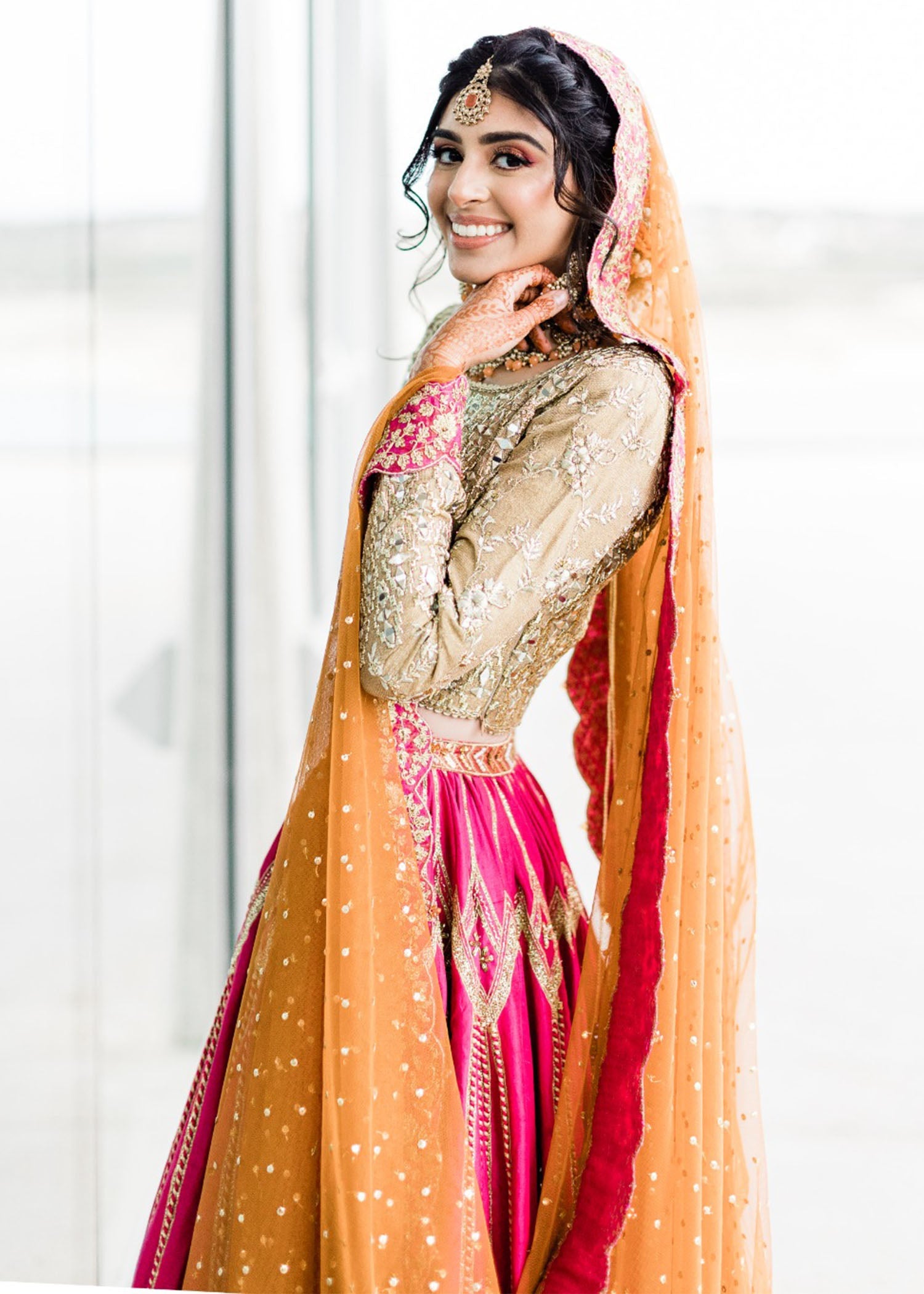 Fuchsia Gold Embellished Silk Bridal Lehenga (3-Piece) - Image 13