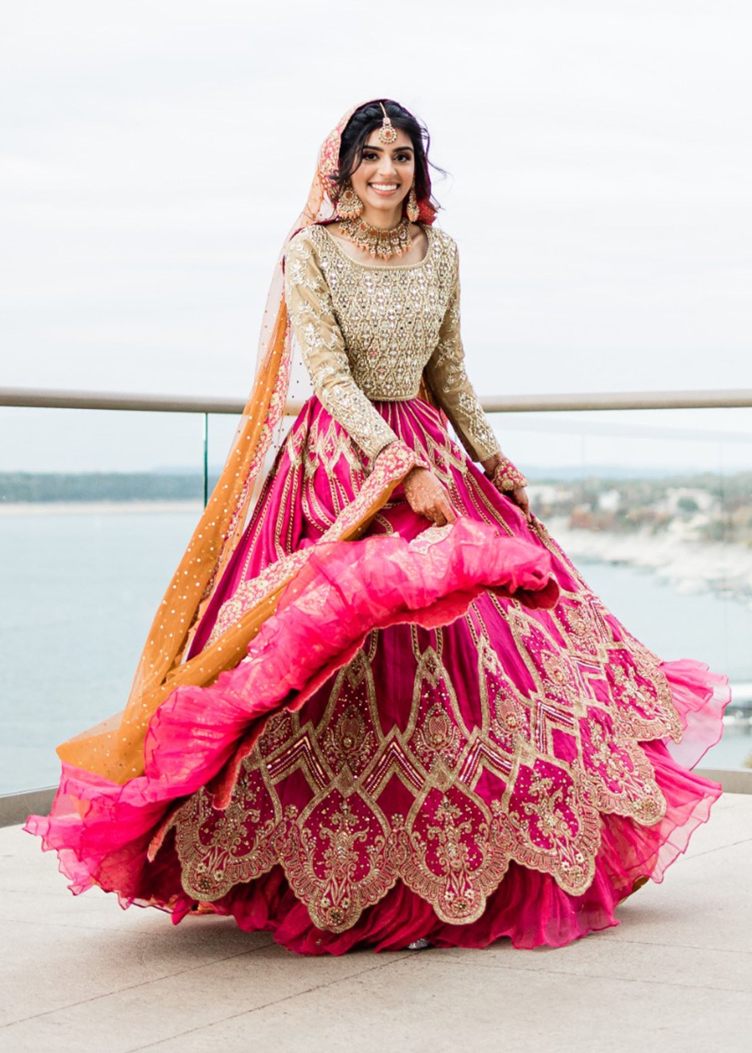 Fuchsia Gold Embellished Silk Bridal Lehenga (3-Piece) - Image 14