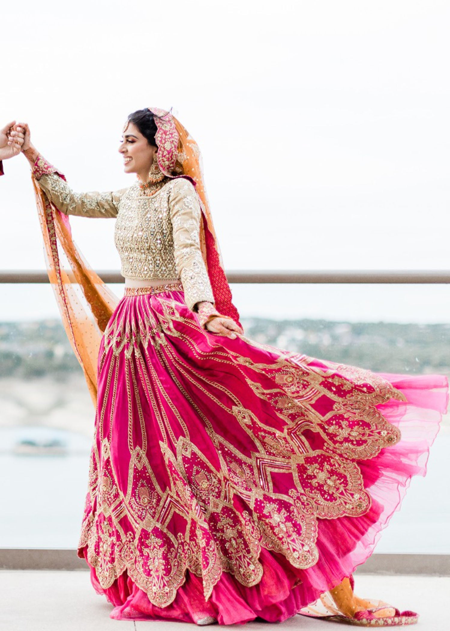Fuchsia Gold Embellished Silk Bridal Lehenga (3-Piece) - Image 15