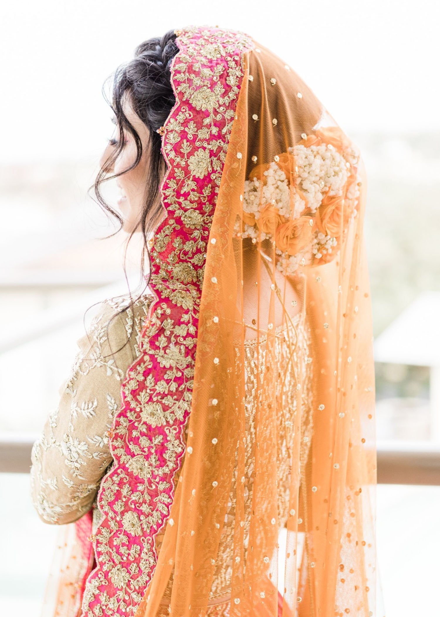 Fuchsia Gold Embellished Silk Bridal Lehenga (3-Piece) - Image 3