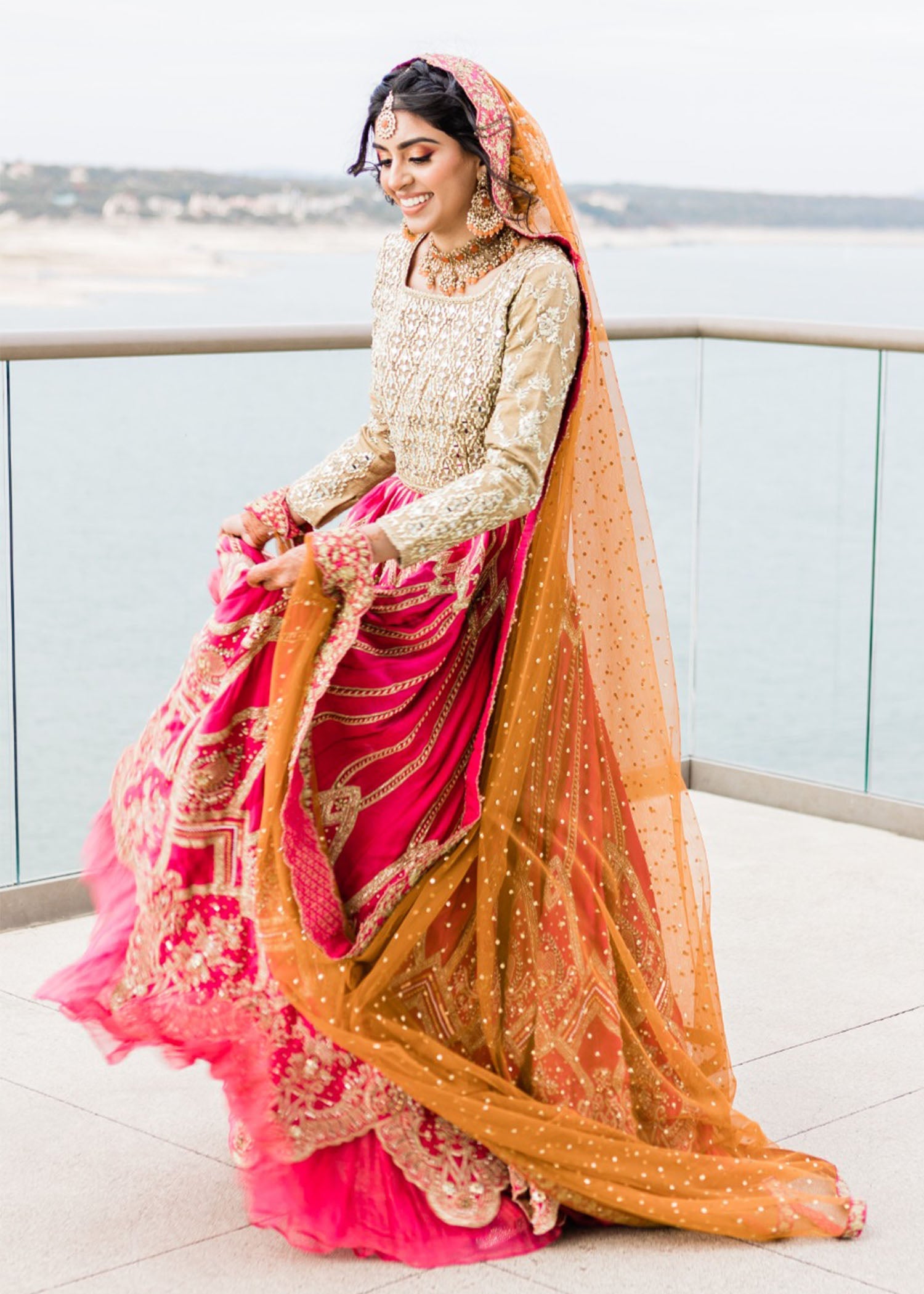 Fuchsia Gold Embellished Silk Bridal Lehenga (3-Piece) - Image 7