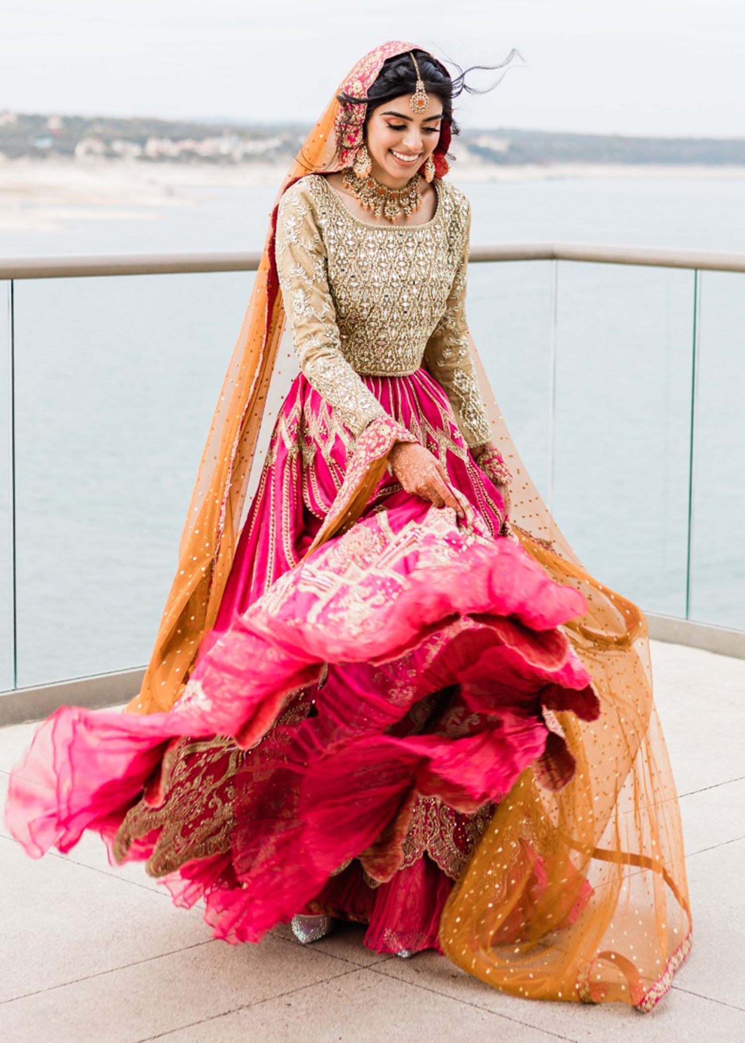 Fuchsia Gold Embellished Silk Bridal Lehenga (3-Piece) - Image 8