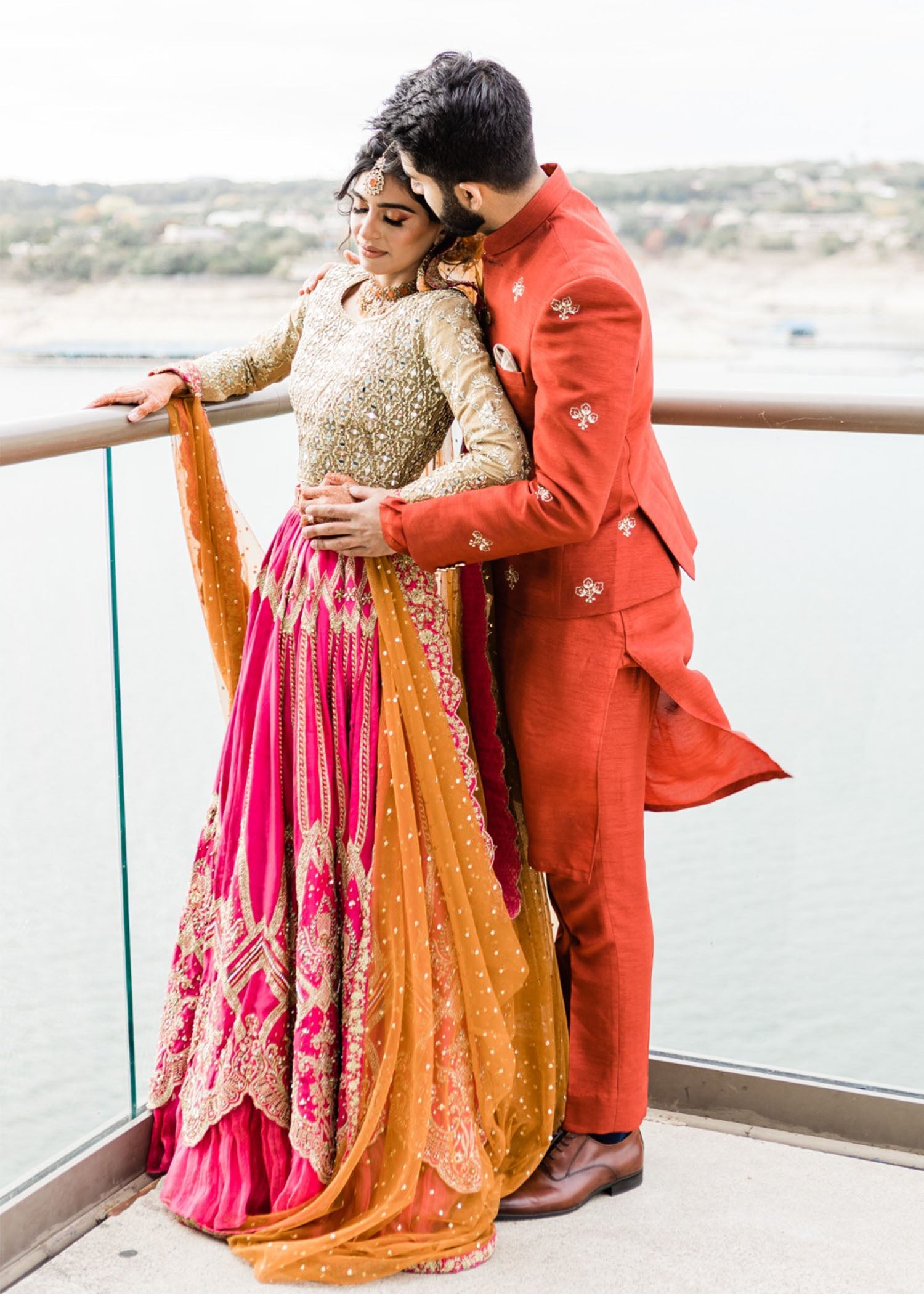 Fuchsia Gold Embellished Silk Bridal Lehenga (3-Piece) - Image 9